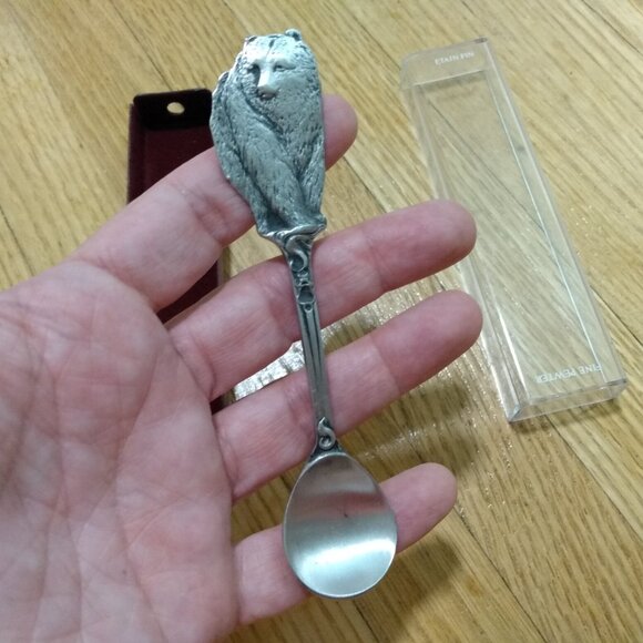 Vintage Pewter Bear Spoon Realistic Figural Signed Boma - Picture 6 of 12